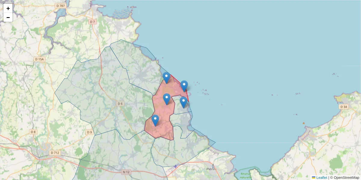 Carte de la zone du code postal  et des codes postaux voisins en France