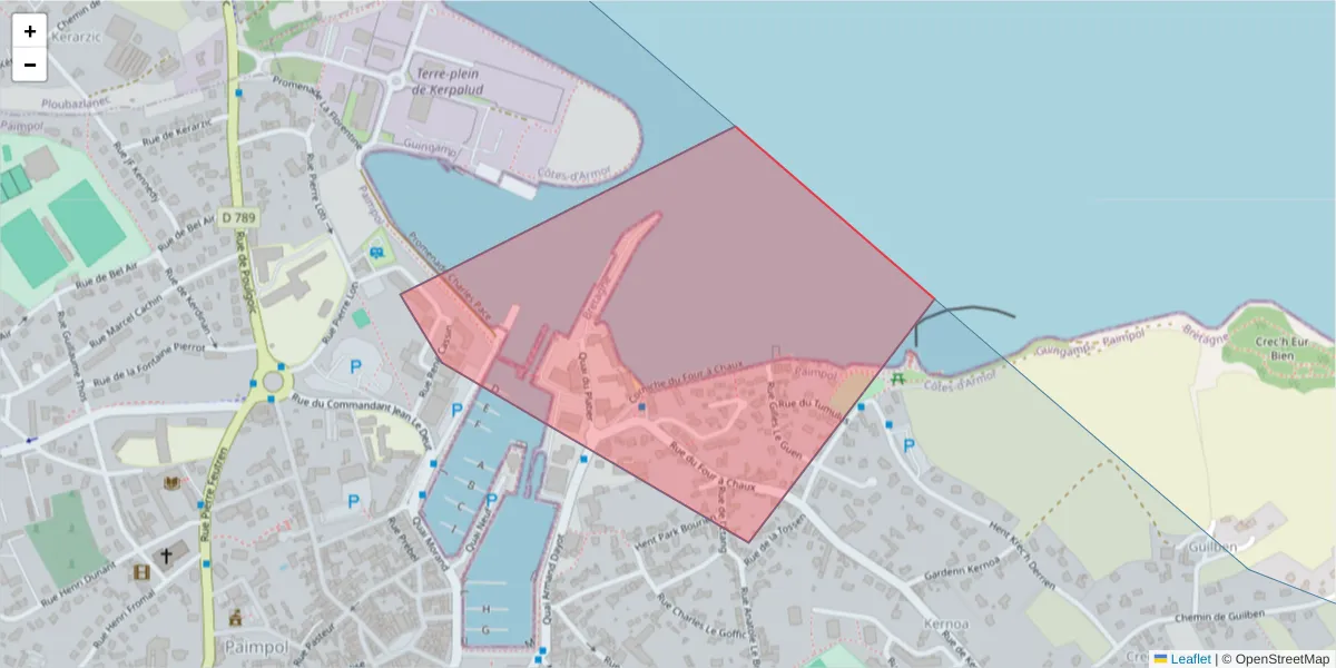 Carte de la zone du code postal  et des codes postaux voisins en France