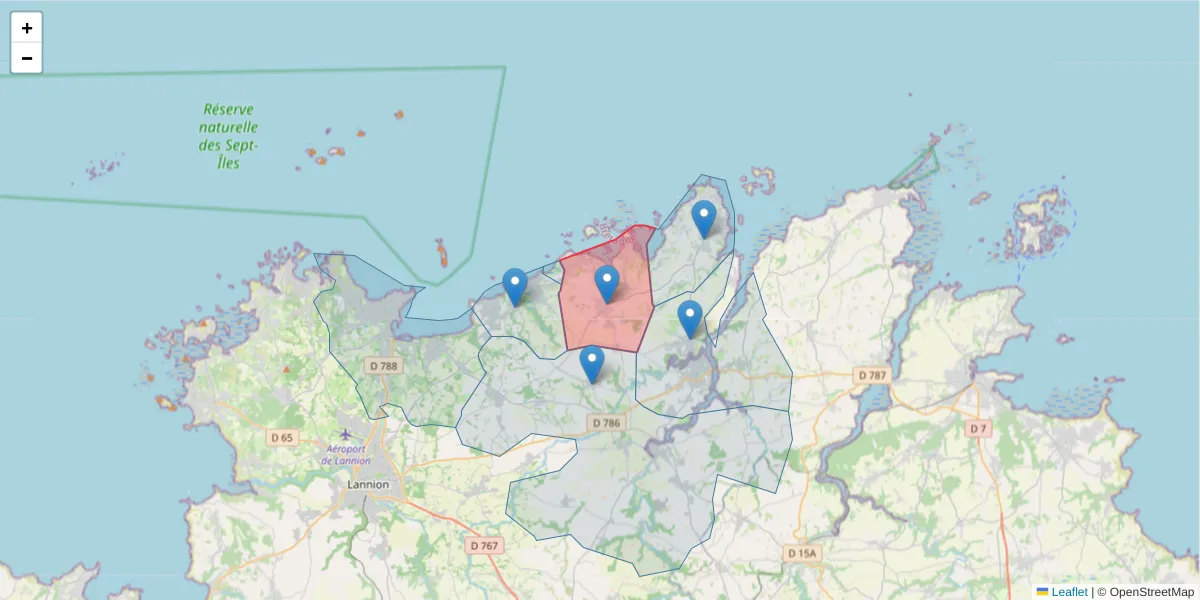 Carte de la zone du code postal  et des codes postaux voisins en France
