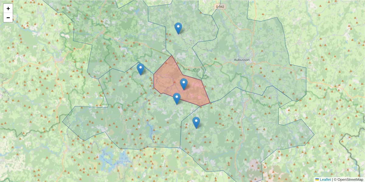 Carte de la zone du code postal  et des codes postaux voisins en France