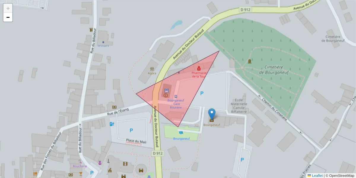 Carte de la zone du code postal  et des codes postaux voisins en France
