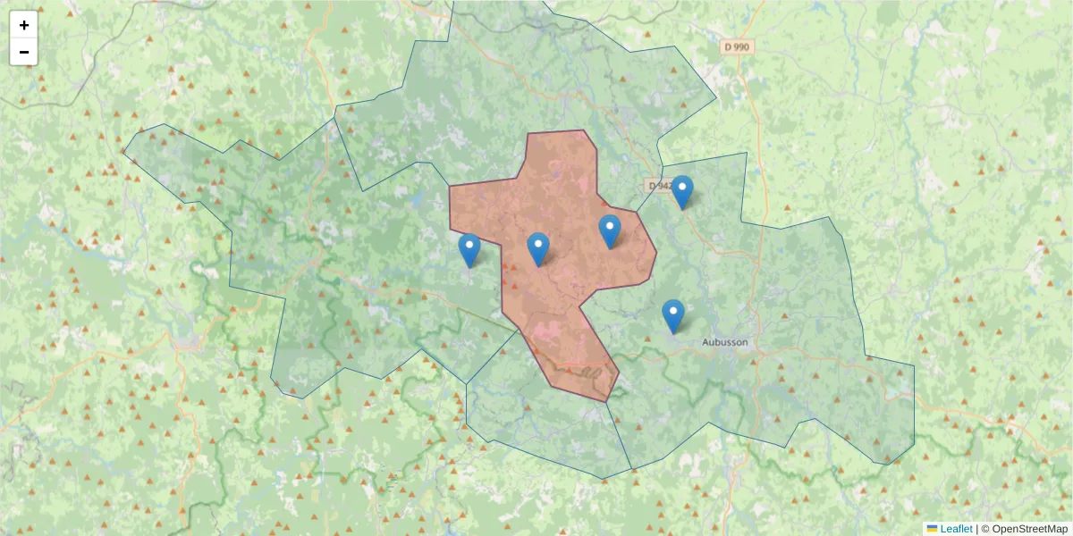 Carte de la zone du code postal  et des codes postaux voisins en France