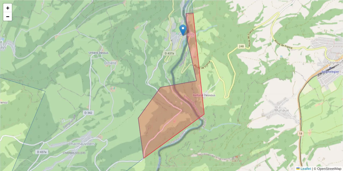 Carte de la zone du code postal  et des codes postaux voisins en France