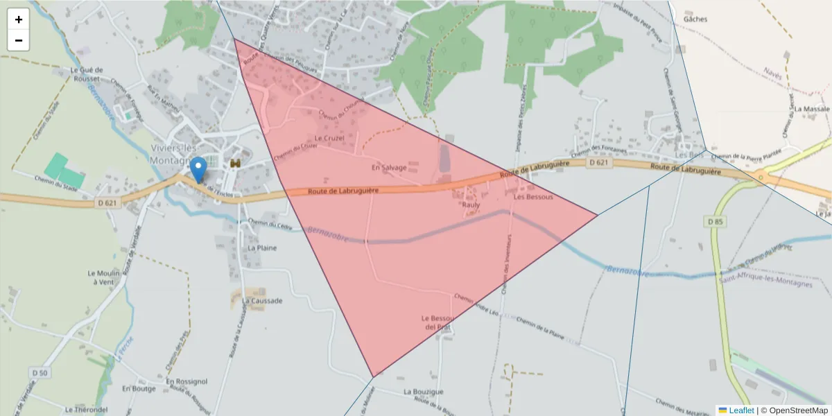 Carte de la zone du code postal  et des codes postaux voisins en France