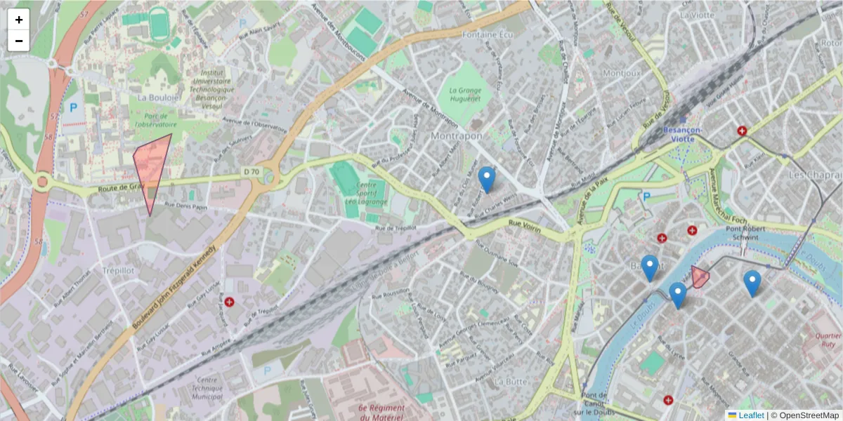 Carte de la zone du code postal  et des codes postaux voisins en France