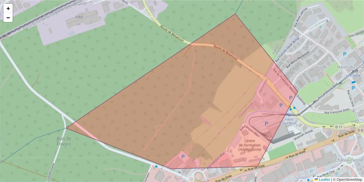 Carte de la zone du code postal  et des codes postaux voisins en France