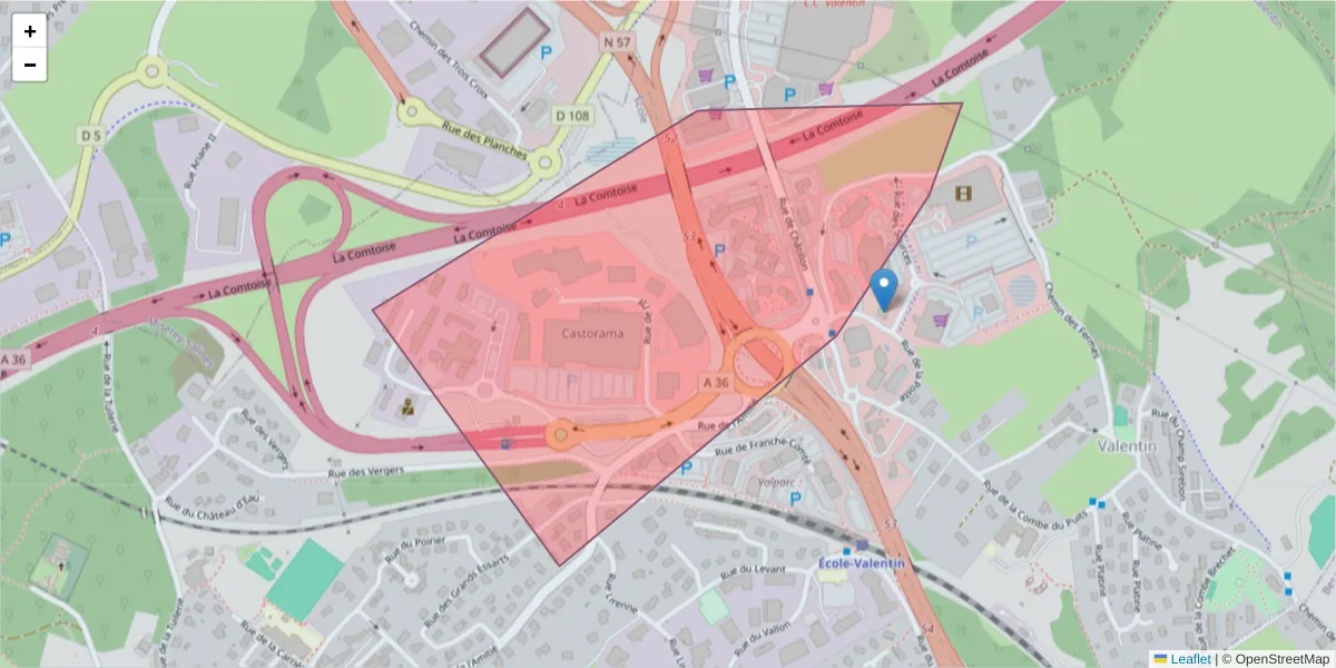 Carte de la zone du code postal  et des codes postaux voisins en France