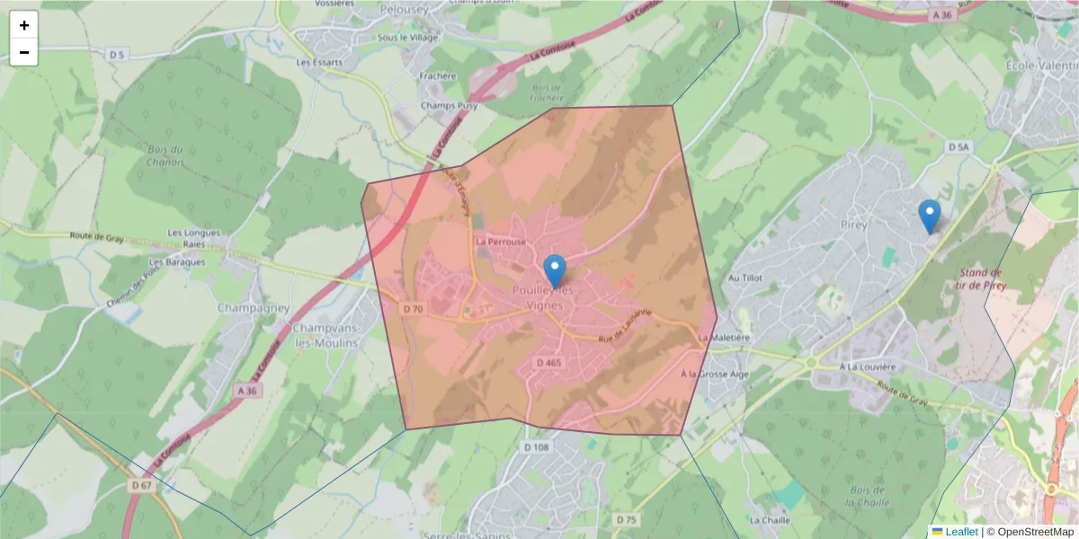 Carte de la zone du code postal  et des codes postaux voisins en France