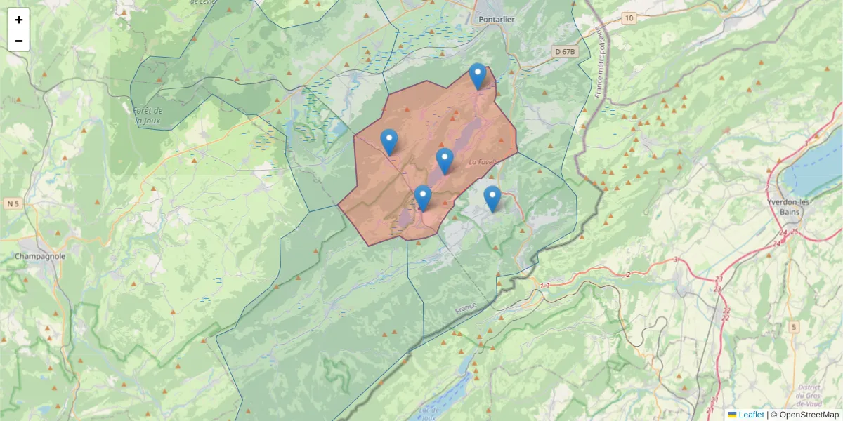 Carte de la zone du code postal  et des codes postaux voisins en France