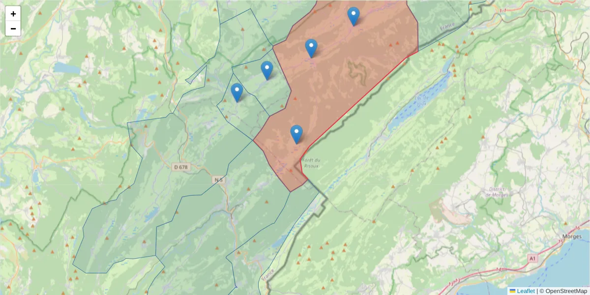 Carte de la zone du code postal  et des codes postaux voisins en France
