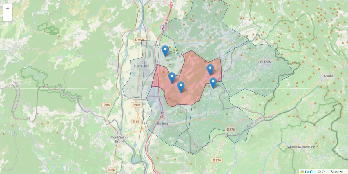 Carte de la zone du code postal  et des codes postaux voisins en France