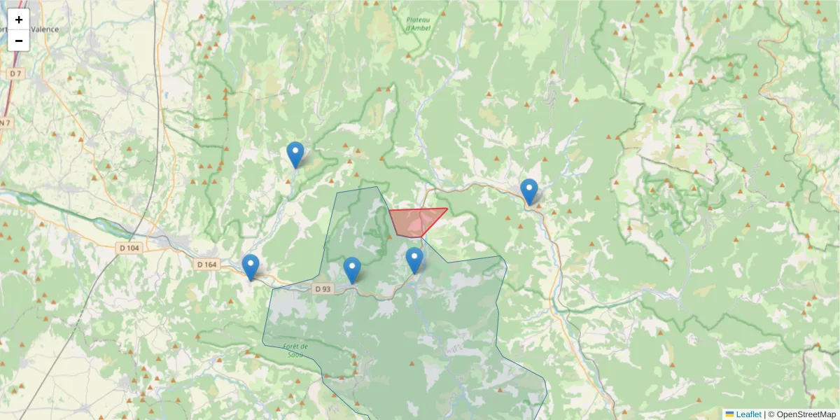 Carte de la zone du code postal  et des codes postaux voisins en France