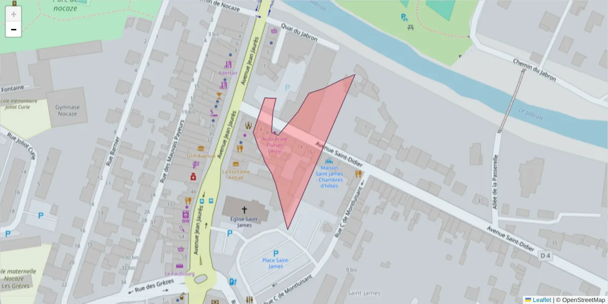 Carte de la zone du code postal  et des codes postaux voisins en France