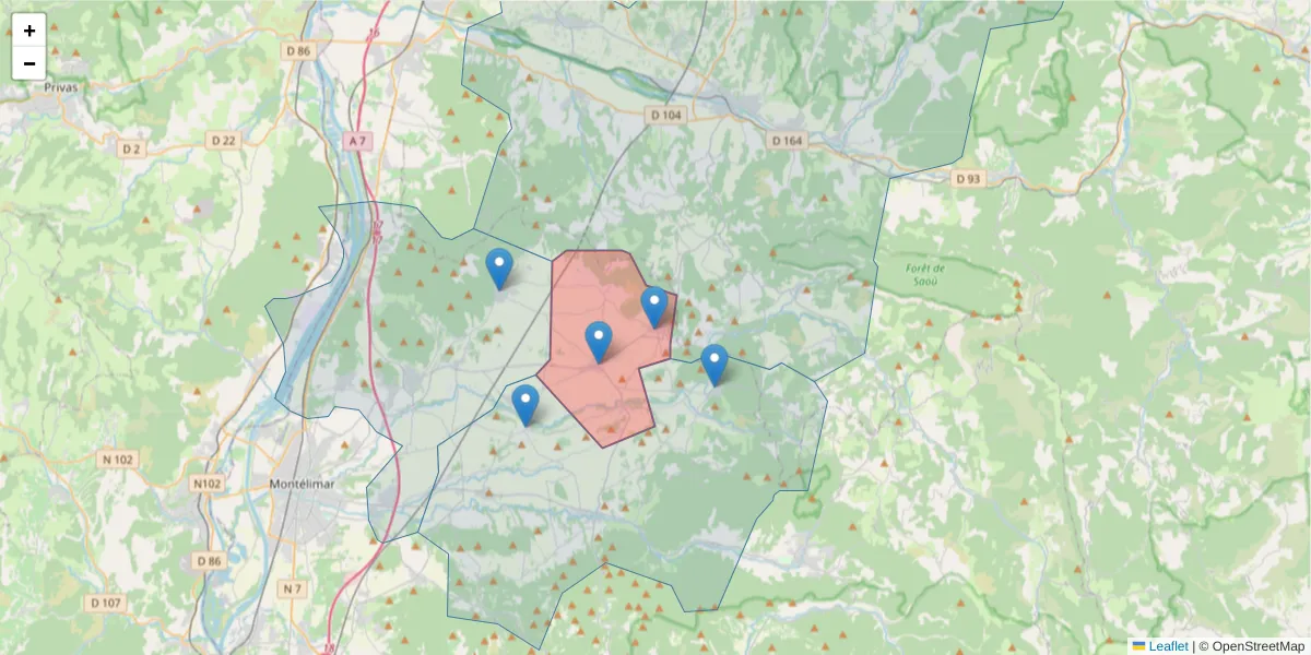 Carte de la zone du code postal  et des codes postaux voisins en France