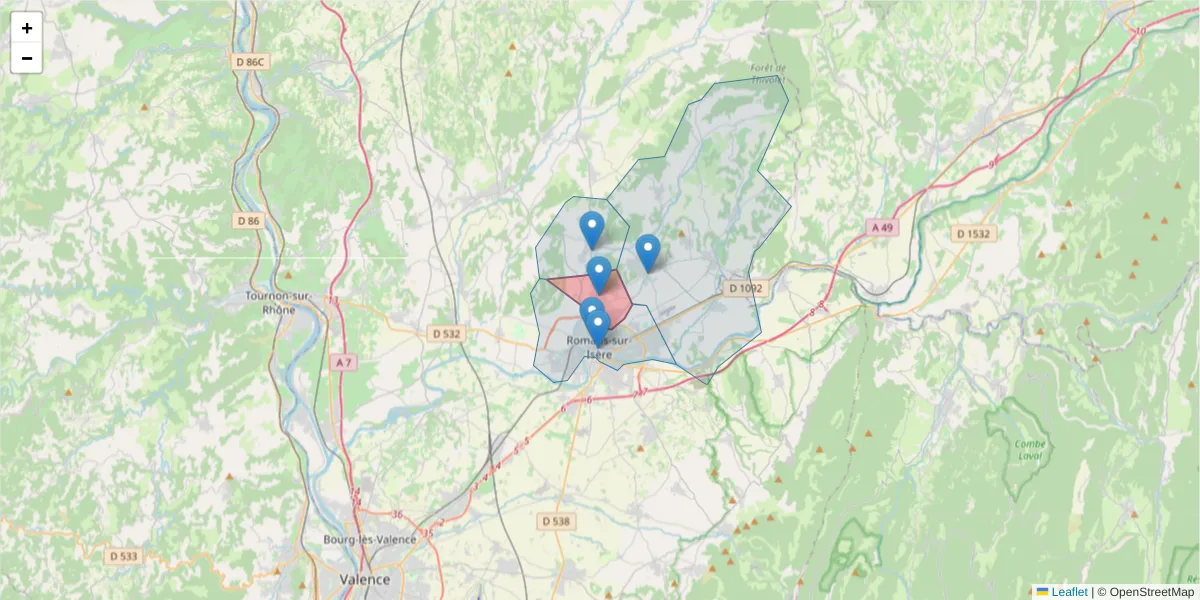 Carte de la zone du code postal  et des codes postaux voisins en France