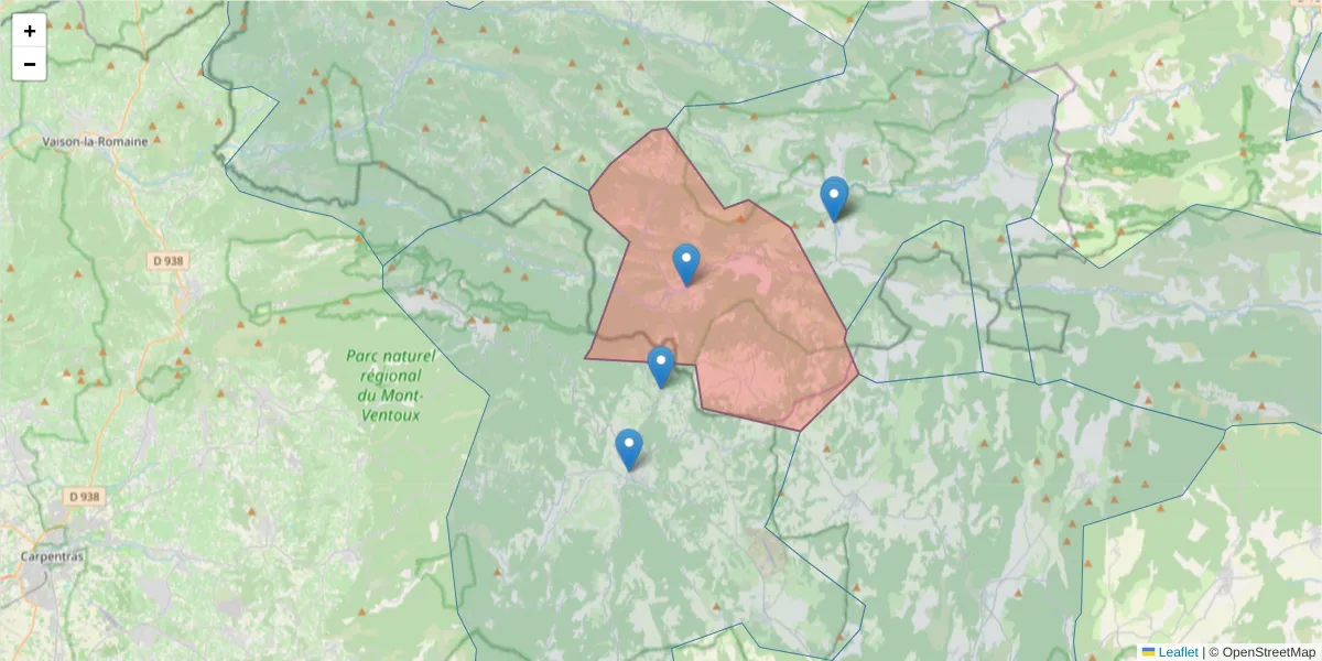 Carte de la zone du code postal  et des codes postaux voisins en France