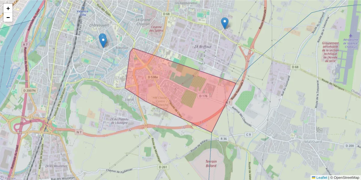 Carte de la zone du code postal  et des codes postaux voisins en France