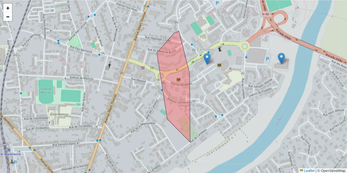 Carte de la zone du code postal  et des codes postaux voisins en France