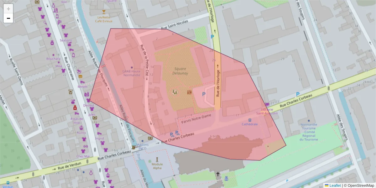 Carte de la zone du code postal  et des codes postaux voisins en France