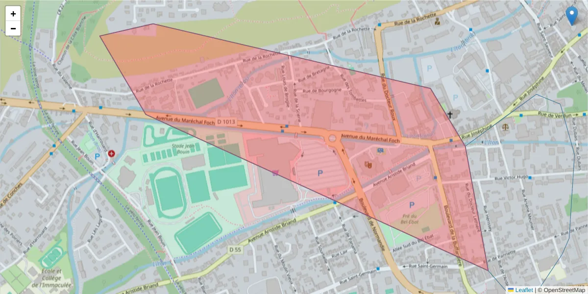 Carte de la zone du code postal  et des codes postaux voisins en France