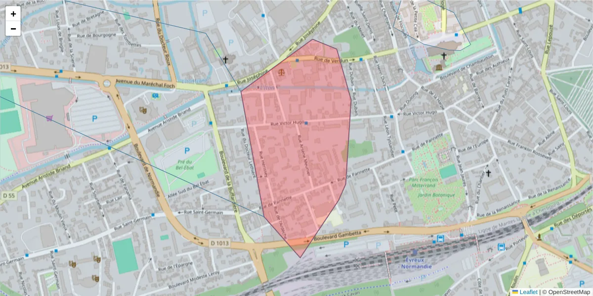 Carte de la zone du code postal  et des codes postaux voisins en France