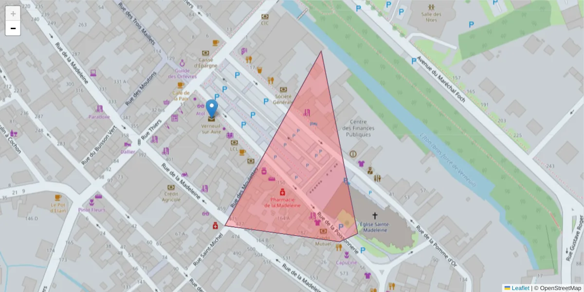 Carte de la zone du code postal  et des codes postaux voisins en France