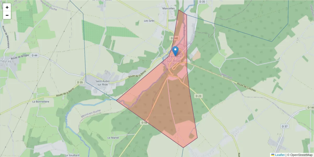 Carte de la zone du code postal  et des codes postaux voisins en France