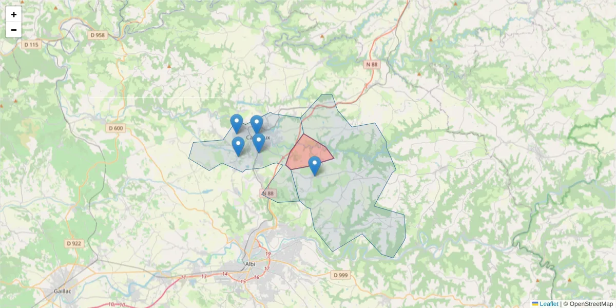 Carte de la zone du code postal  et des codes postaux voisins en France
