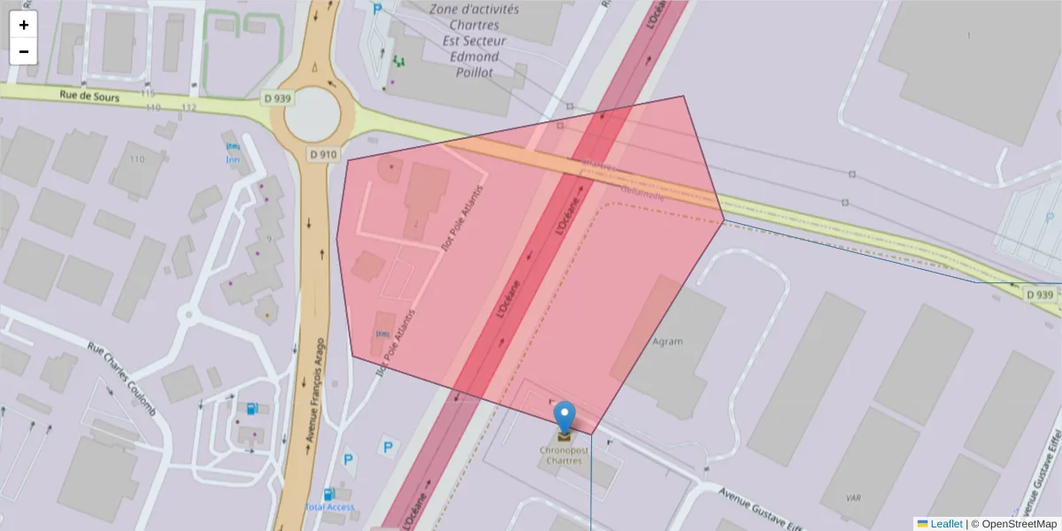 Carte de la zone du code postal  et des codes postaux voisins en France
