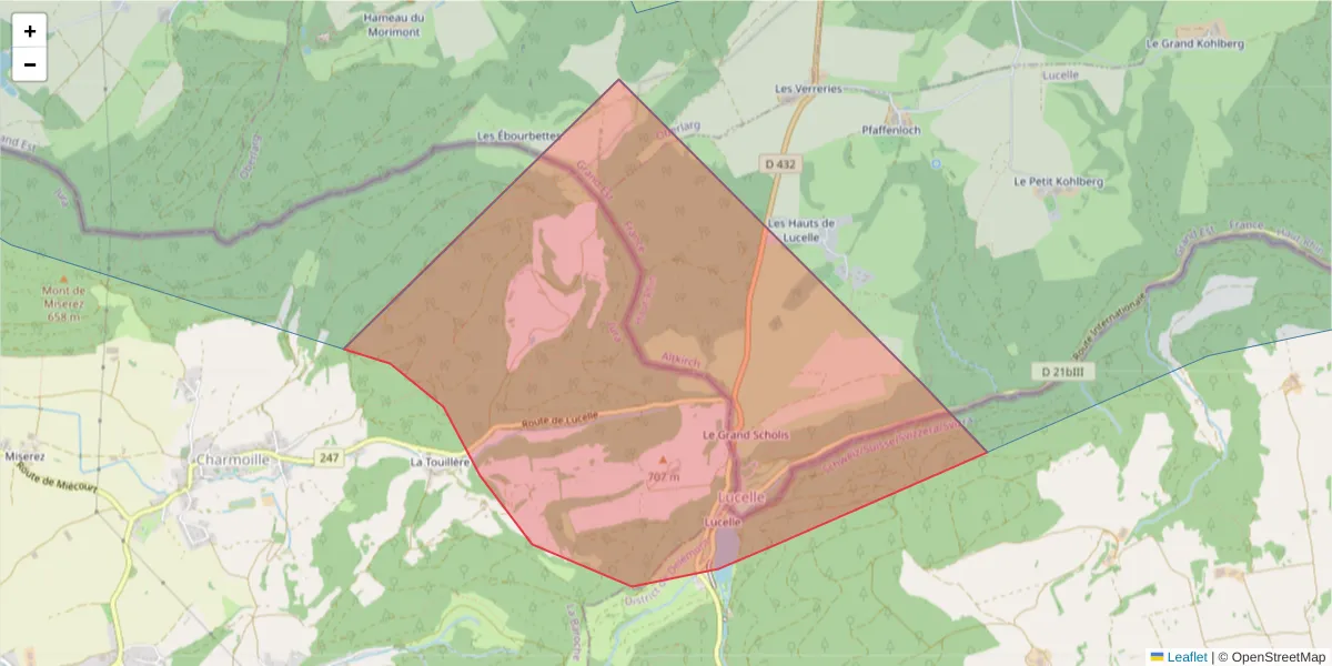 Carte de la zone du code postal  et des codes postaux voisins en France