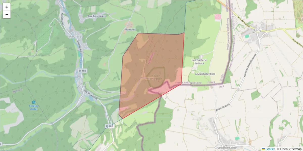 Carte de la zone du code postal  et des codes postaux voisins en France