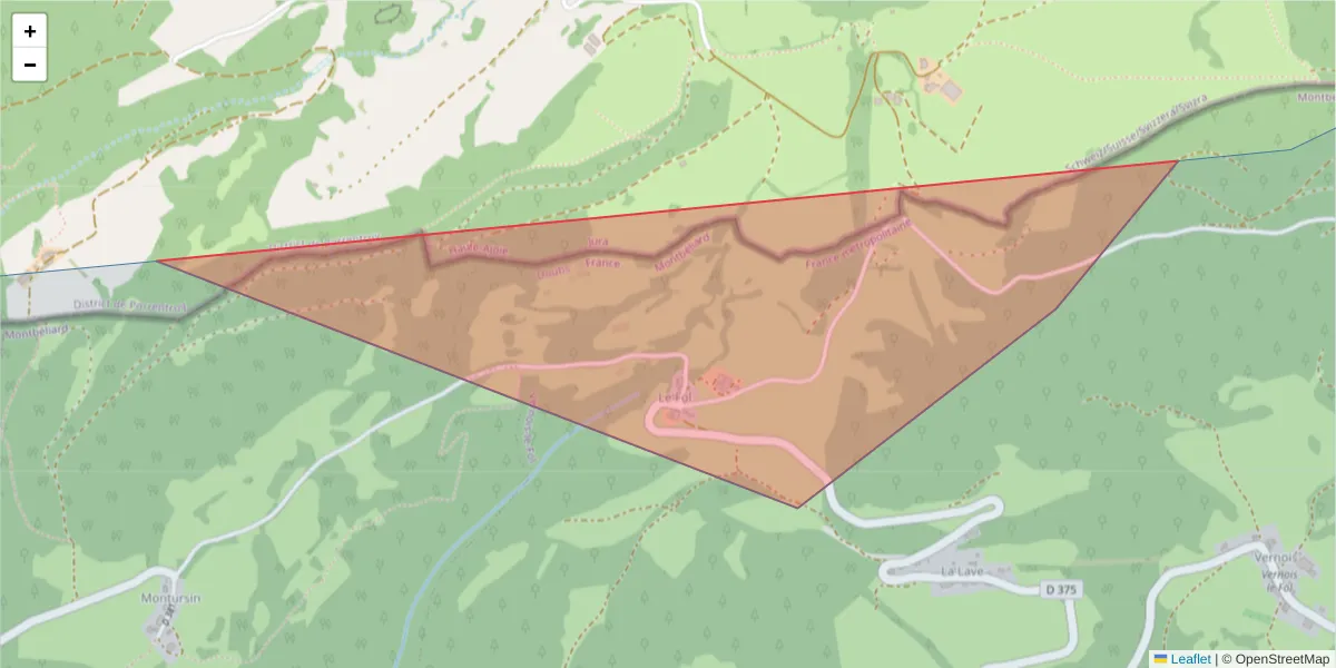 Carte de la zone du code postal  et des codes postaux voisins en France