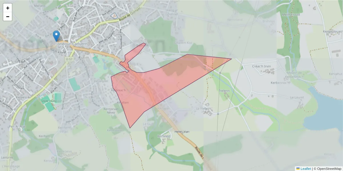 Carte de la zone du code postal  et des codes postaux voisins en France