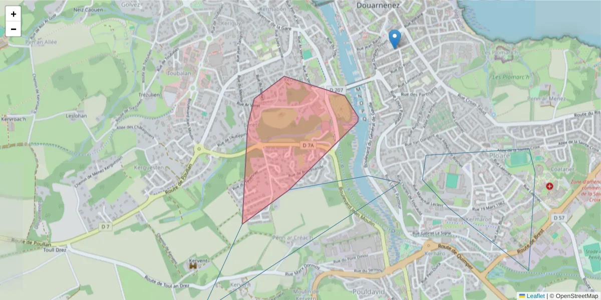 Carte de la zone du code postal  et des codes postaux voisins en France