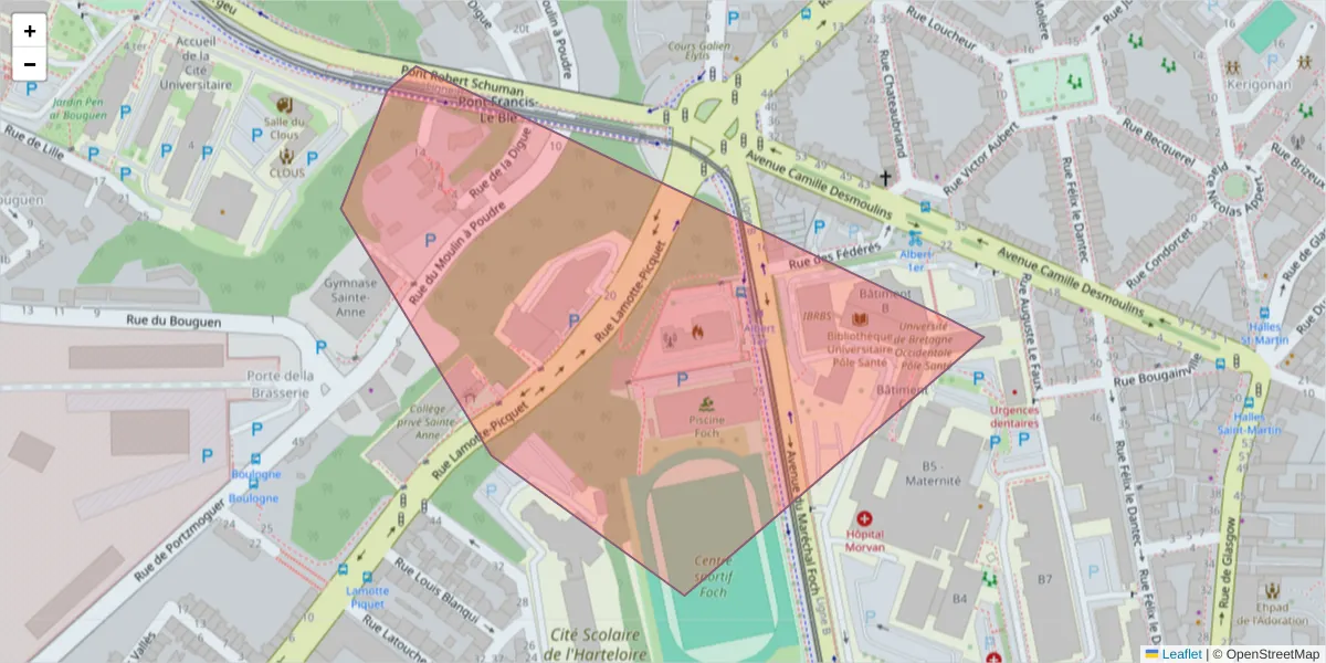 Carte de la zone du code postal  et des codes postaux voisins en France