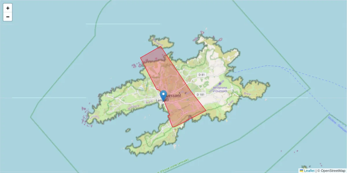 Carte de la zone du code postal  et des codes postaux voisins en France