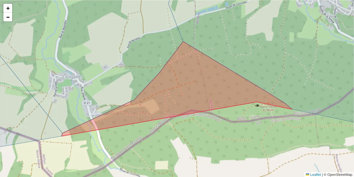 Carte de la zone du code postal  et des codes postaux voisins en France