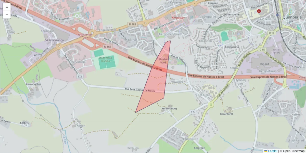 Carte de la zone du code postal  et des codes postaux voisins en France