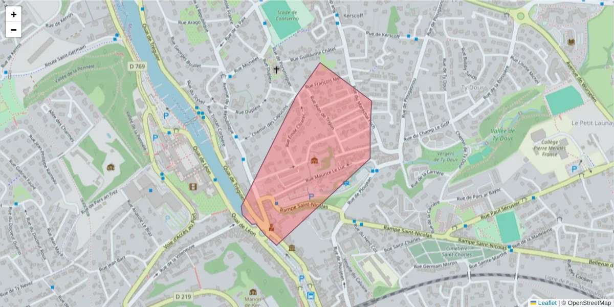 Carte de la zone du code postal  et des codes postaux voisins en France