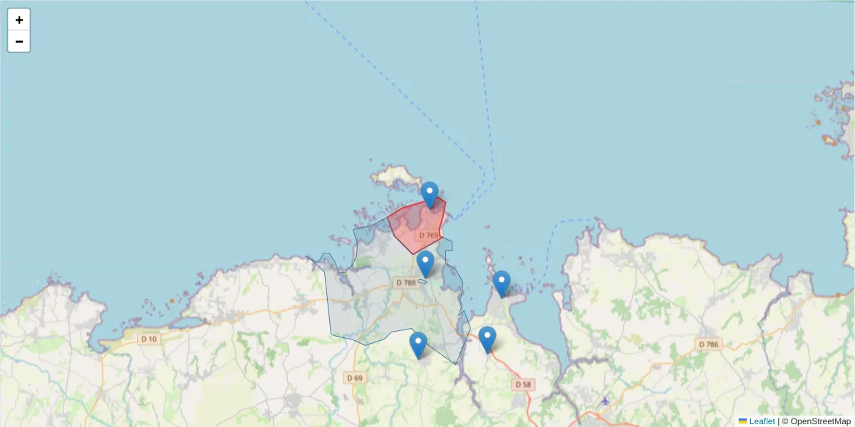 Carte de la zone du code postal  et des codes postaux voisins en France