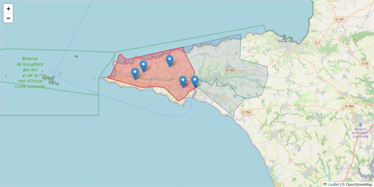 Carte de la zone du code postal  et des codes postaux voisins en France
