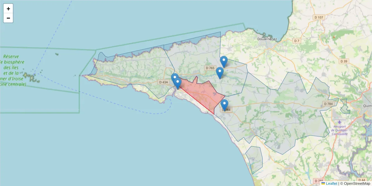 Carte de la zone du code postal  et des codes postaux voisins en France