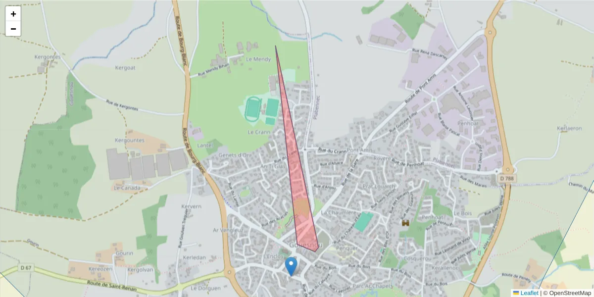 Carte de la zone du code postal  et des codes postaux voisins en France