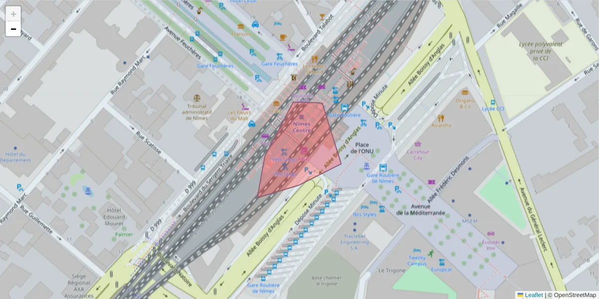 Carte de la zone du code postal  et des codes postaux voisins en France