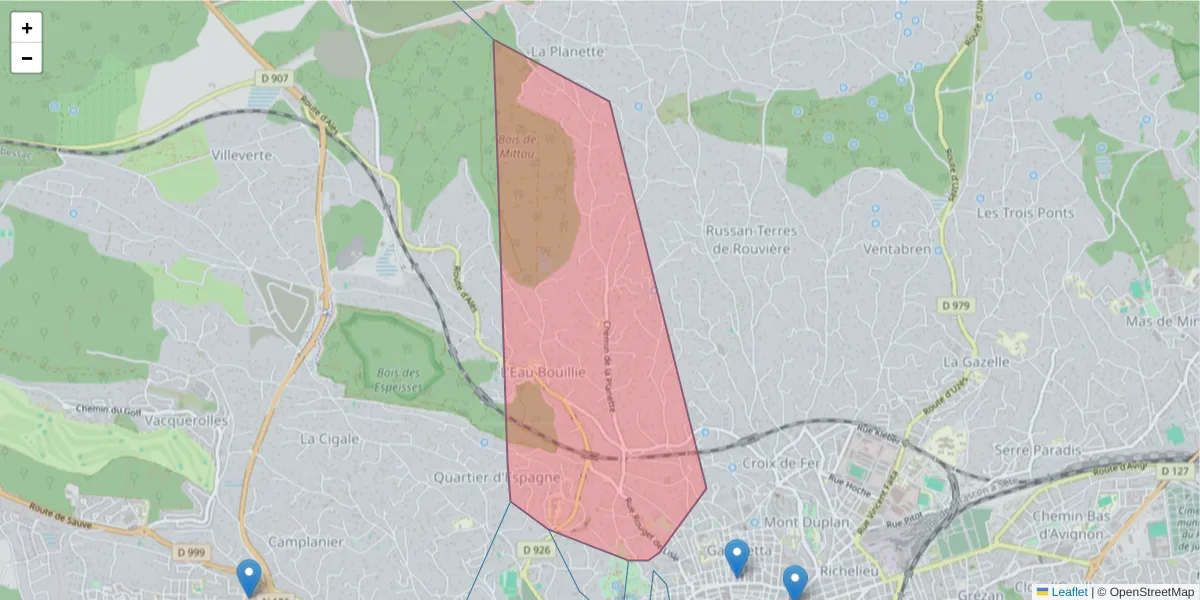 Carte de la zone du code postal  et des codes postaux voisins en France