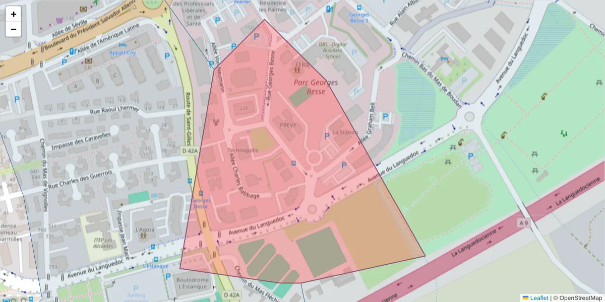 Carte de la zone du code postal  et des codes postaux voisins en France