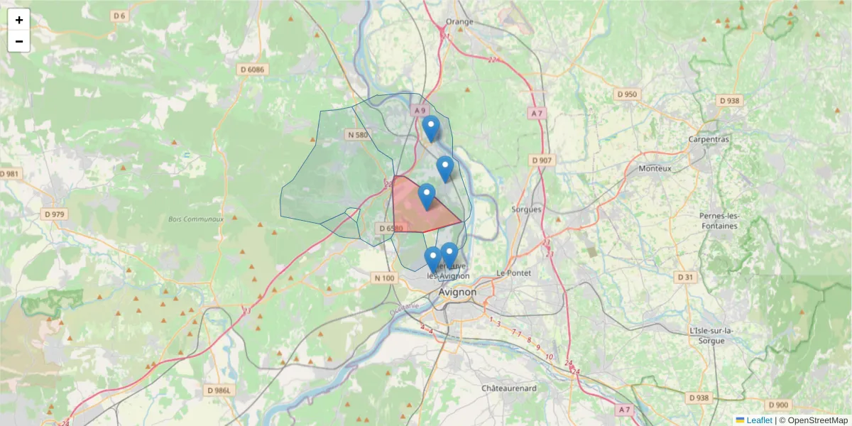 Carte de la zone du code postal  et des codes postaux voisins en France