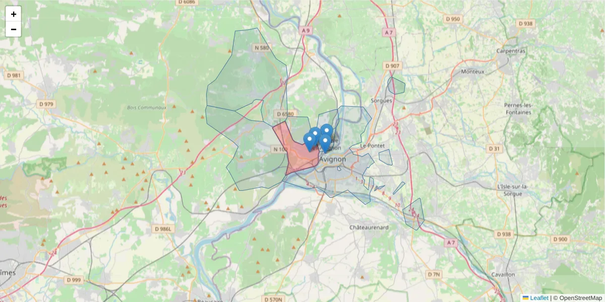 Carte de la zone du code postal  et des codes postaux voisins en France