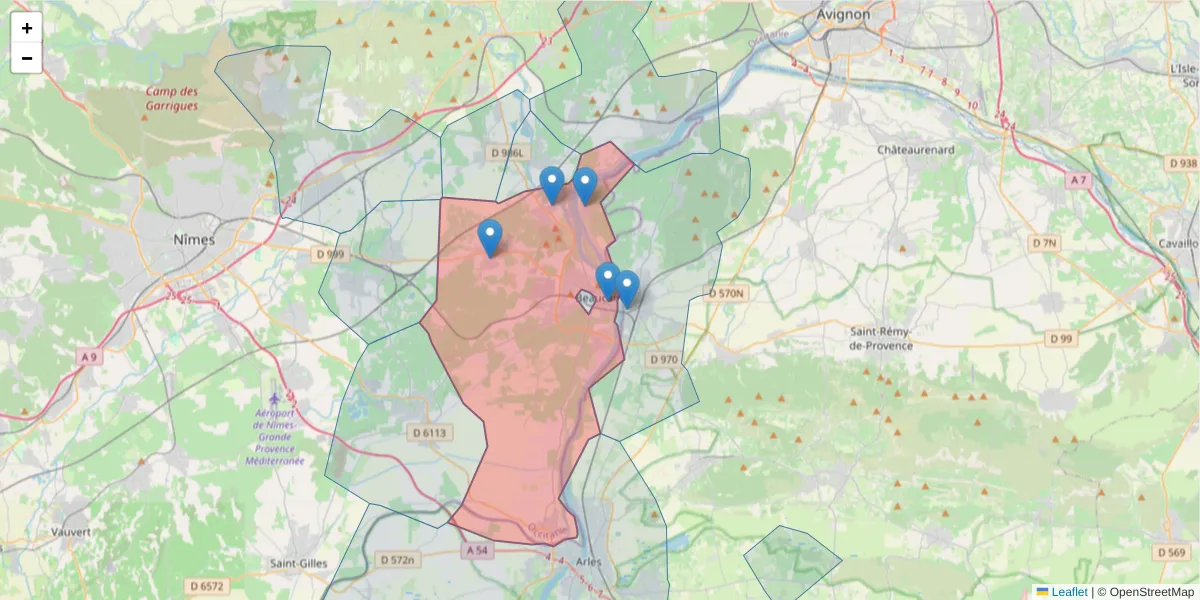 Carte de la zone du code postal  et des codes postaux voisins en France