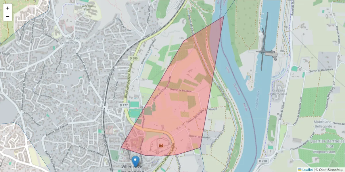Carte de la zone du code postal  et des codes postaux voisins en France